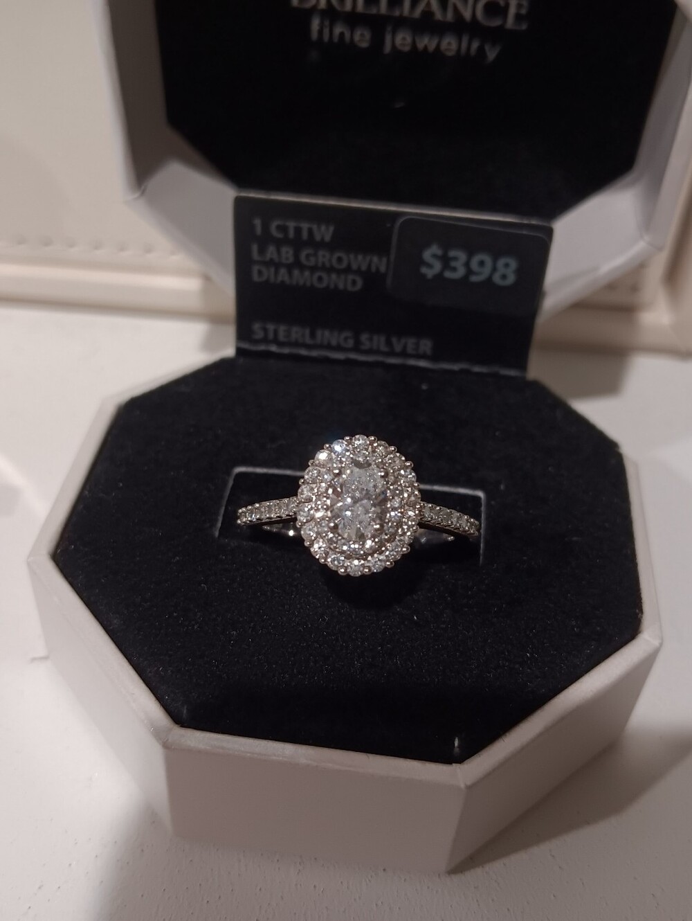 Fine Jewelry Sterling Silver Oval Halo Lab Created Diamond Ring in Silver